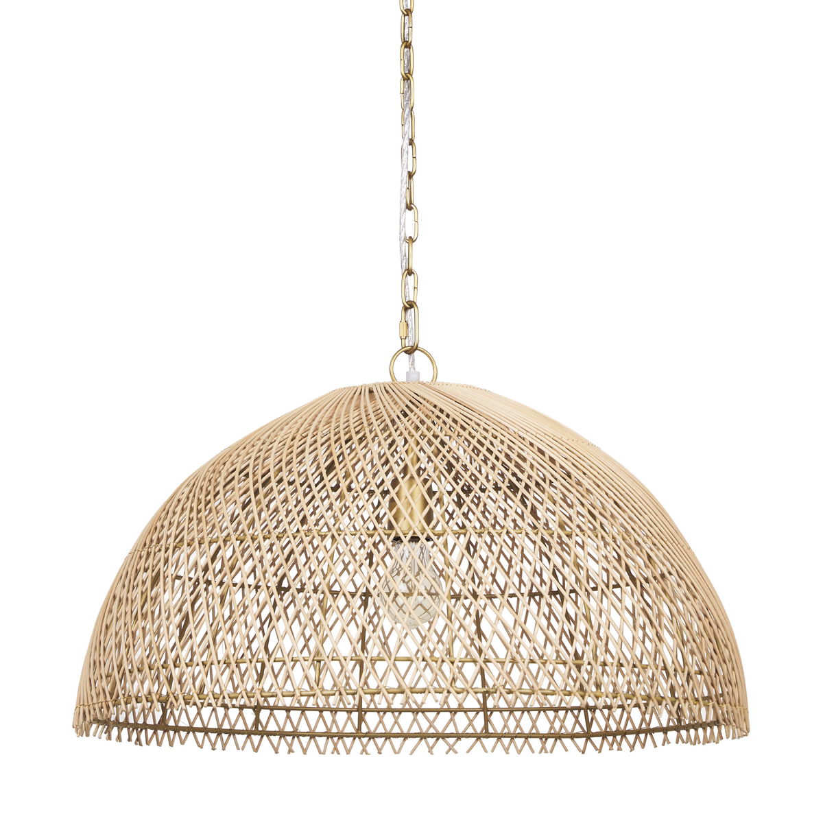 Thad 1-Light Natural Woven Rattan Dome Pendant, by Mercana, 24.5" length x 24.5" width x 14.5" height View 1