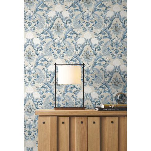 Plume Dynasty Neutral & Blue Wallpaper