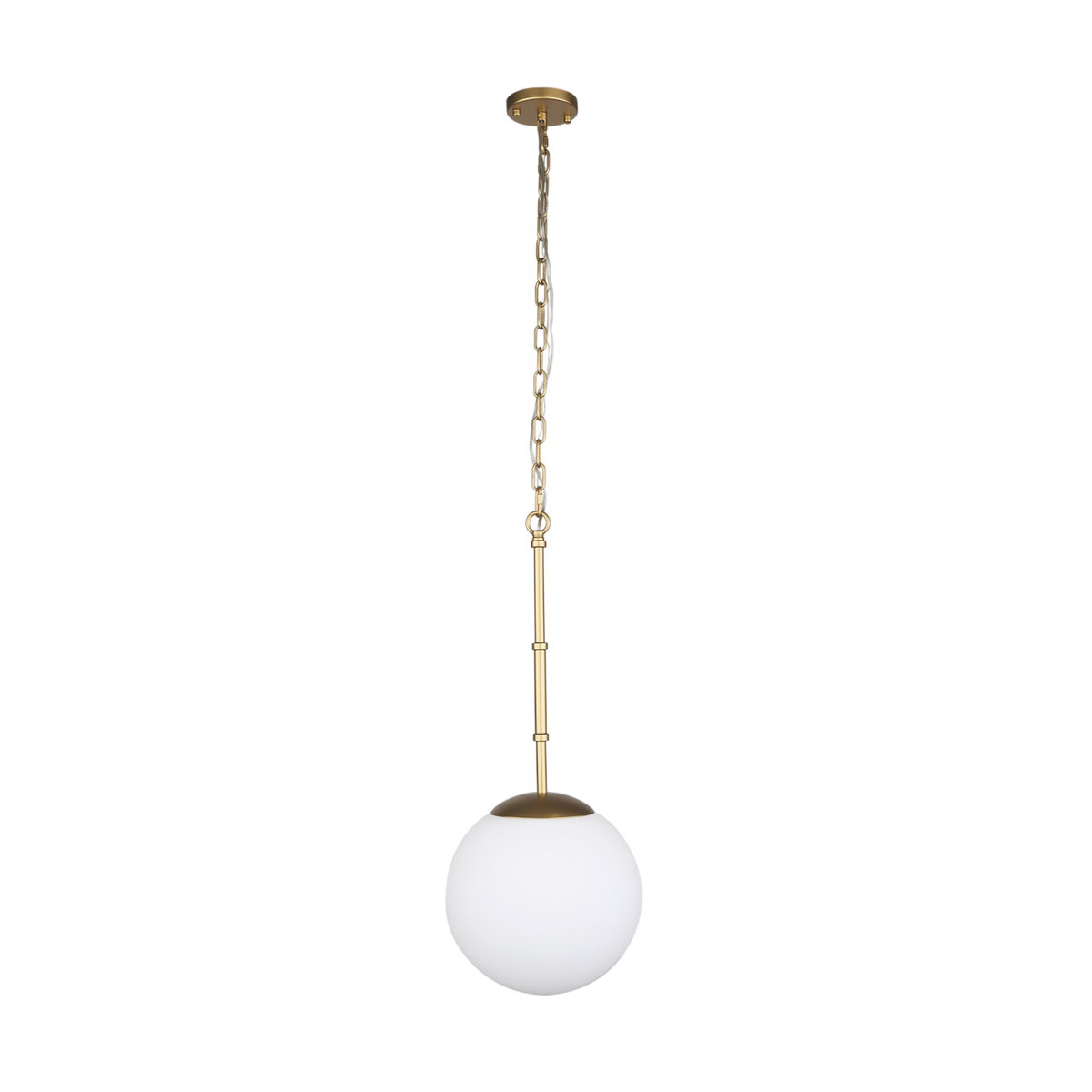 Edie Brushed Gold Metal with Frosted Glass Globe 1-Light Pendant, by Mercana, 12" length x 12" width x 54" height View 3
