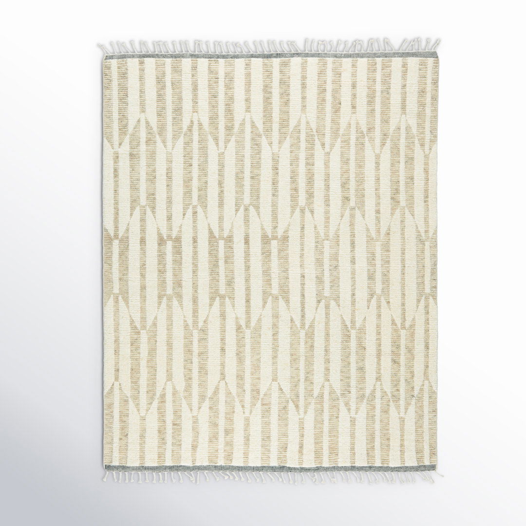 Keoka Geometric Hand-Knotted Wool Beige/Ivory Area Rug large image 