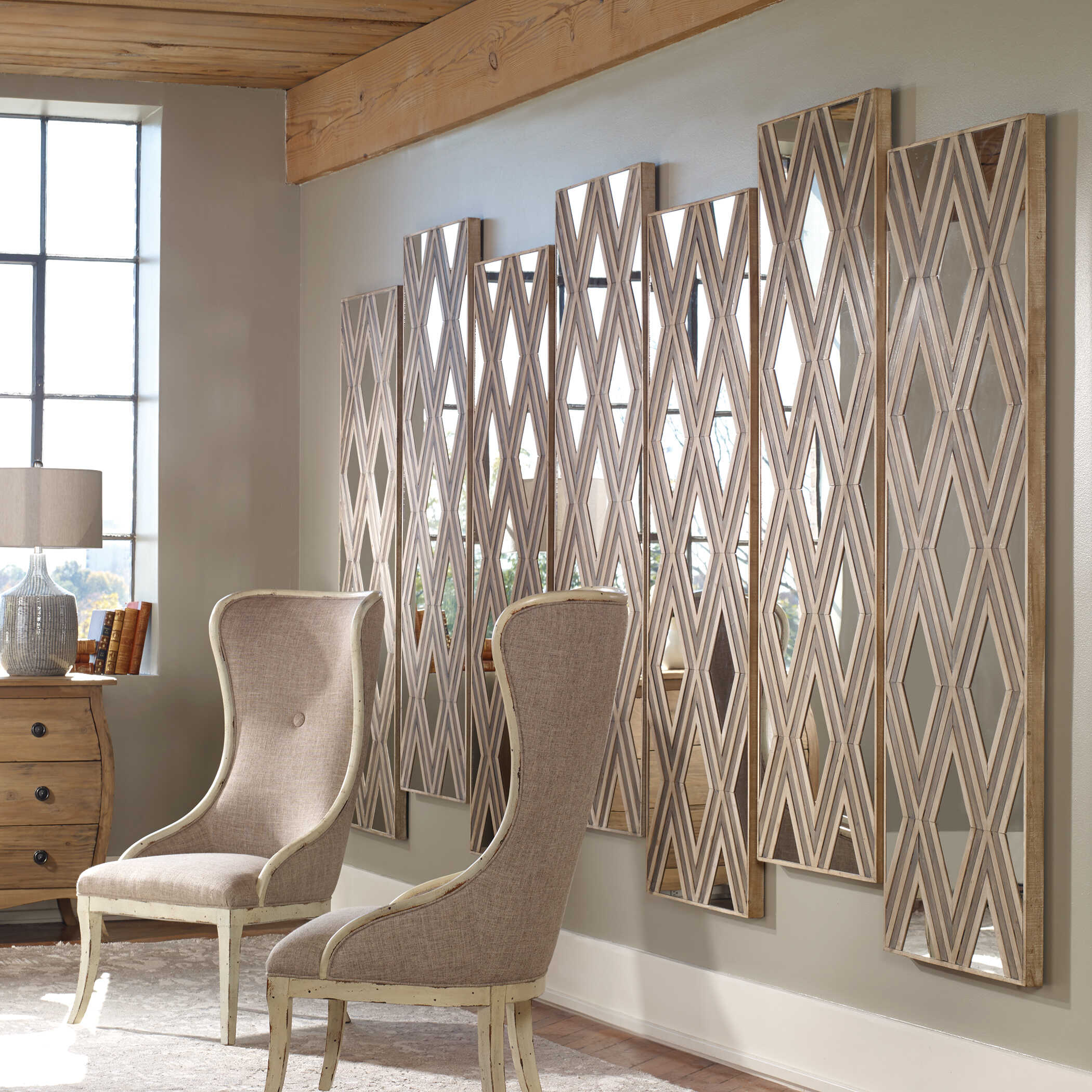 Tahira Geometric Argyle Pattern Wall Mirror, Sculptural Wall Art by Uttermost, 24" width x 72" height x 1.75" depth View 2