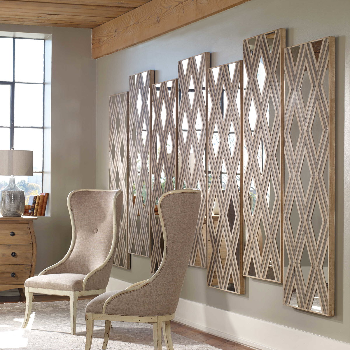 Tahira Geometric Argyle Pattern Wall Mirror, by Uttermost, 24" width x 72" height x 1.75" depth View 2