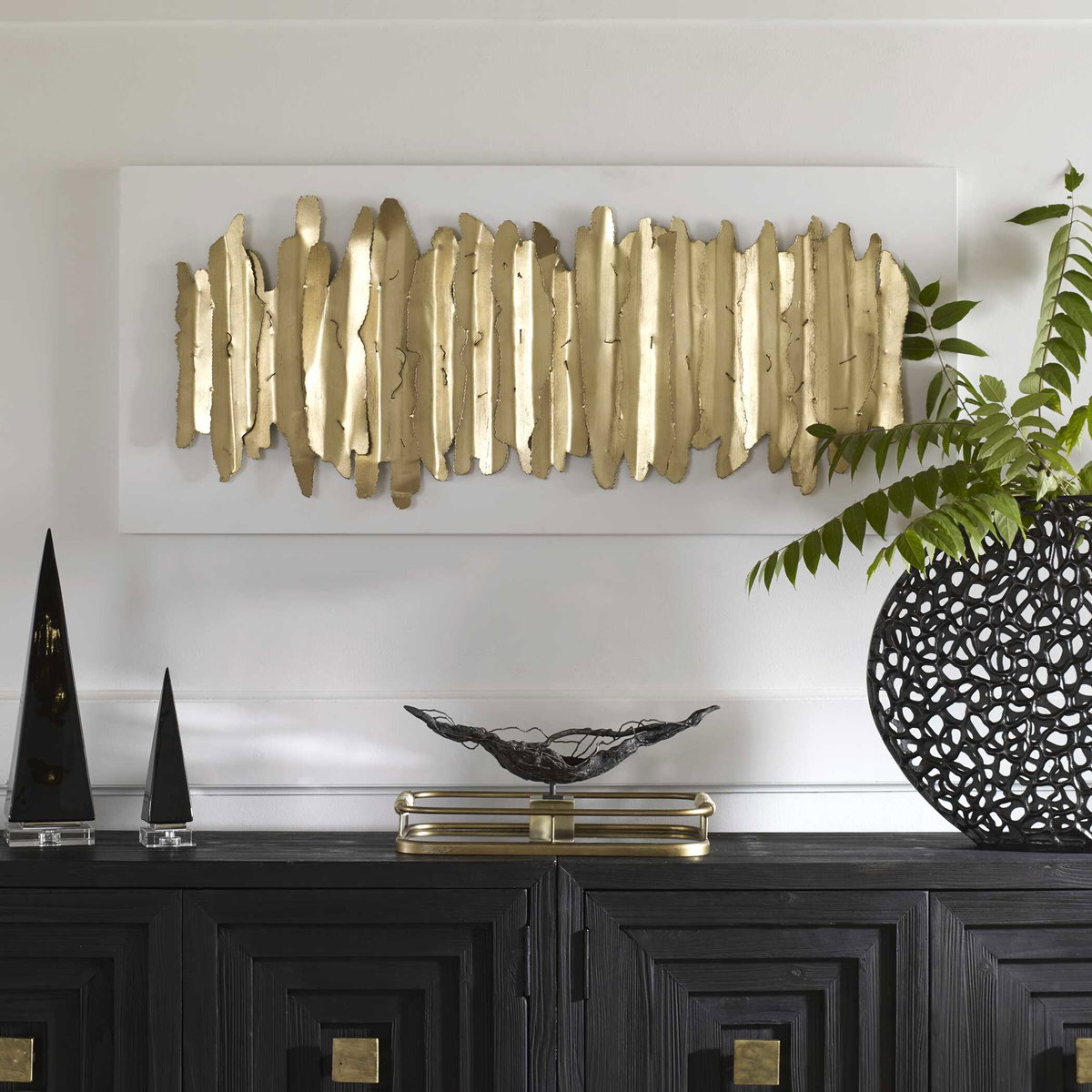 Lev White Metal Wall Decor, Sculptural Wall Art by Uttermost, 24" width x 55.25" height x 2.75" depth View 4