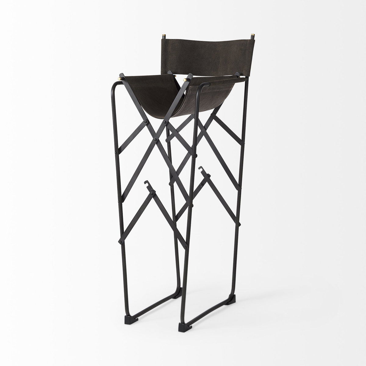 Direttore Backless 44.3in Seat Bar Stool | Brown/Gray Suede with Metal, Counter & Bar Stool by Mercana, 19.3" length x 20" width x 44.25" height View 6