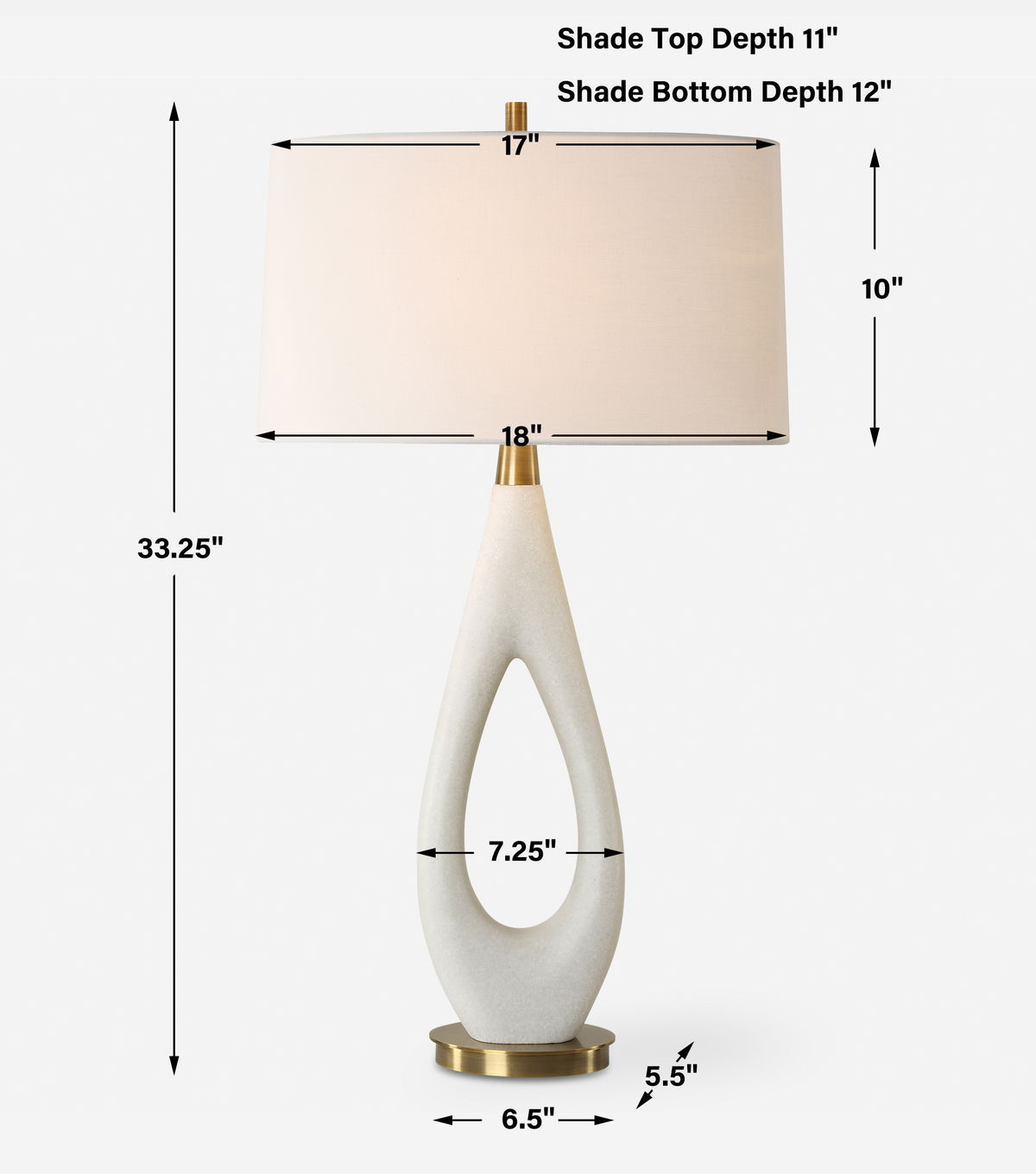 Promenade White Table Lamp, by Uttermost, 18" width x 33.25" height x 12" depth View 3