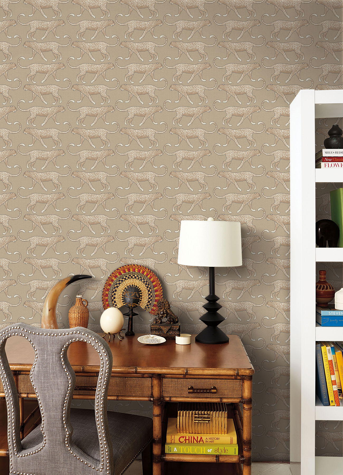 Big Cat Walk Brown Peel & Stick Wallpaper large image 