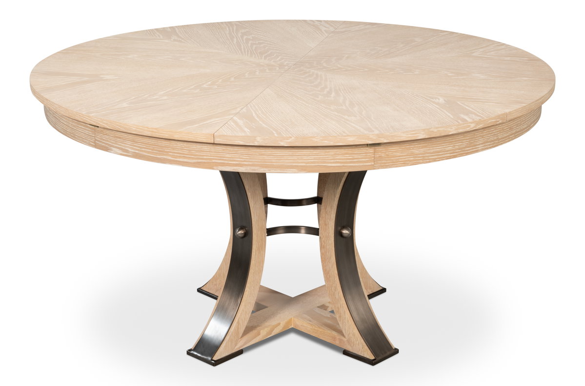 Tower Jupe Dining Table Med Bleached Oak, by Sarreid, 4'7" length x 4'7" width x 2'6" height View 1