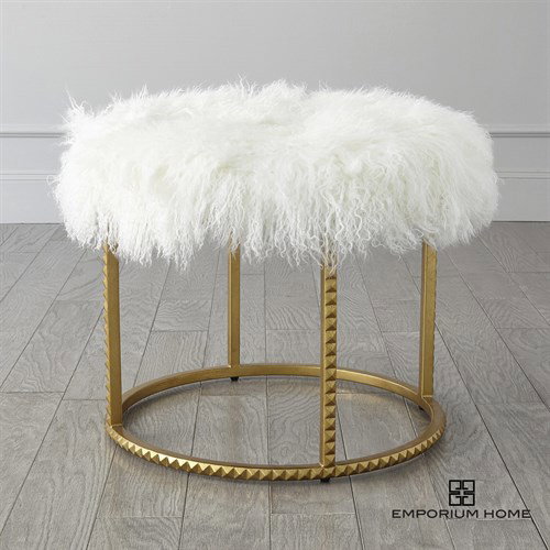 Stud PoufGold LeafWhite Fur, Seating by Global Views, 21.5" height View 2