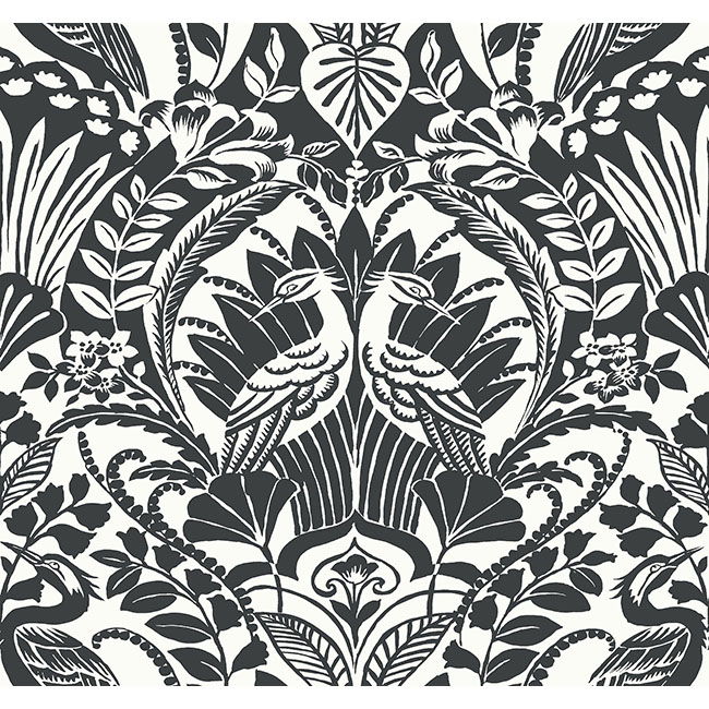 Egret Damask Black & White Wallpaper large image 