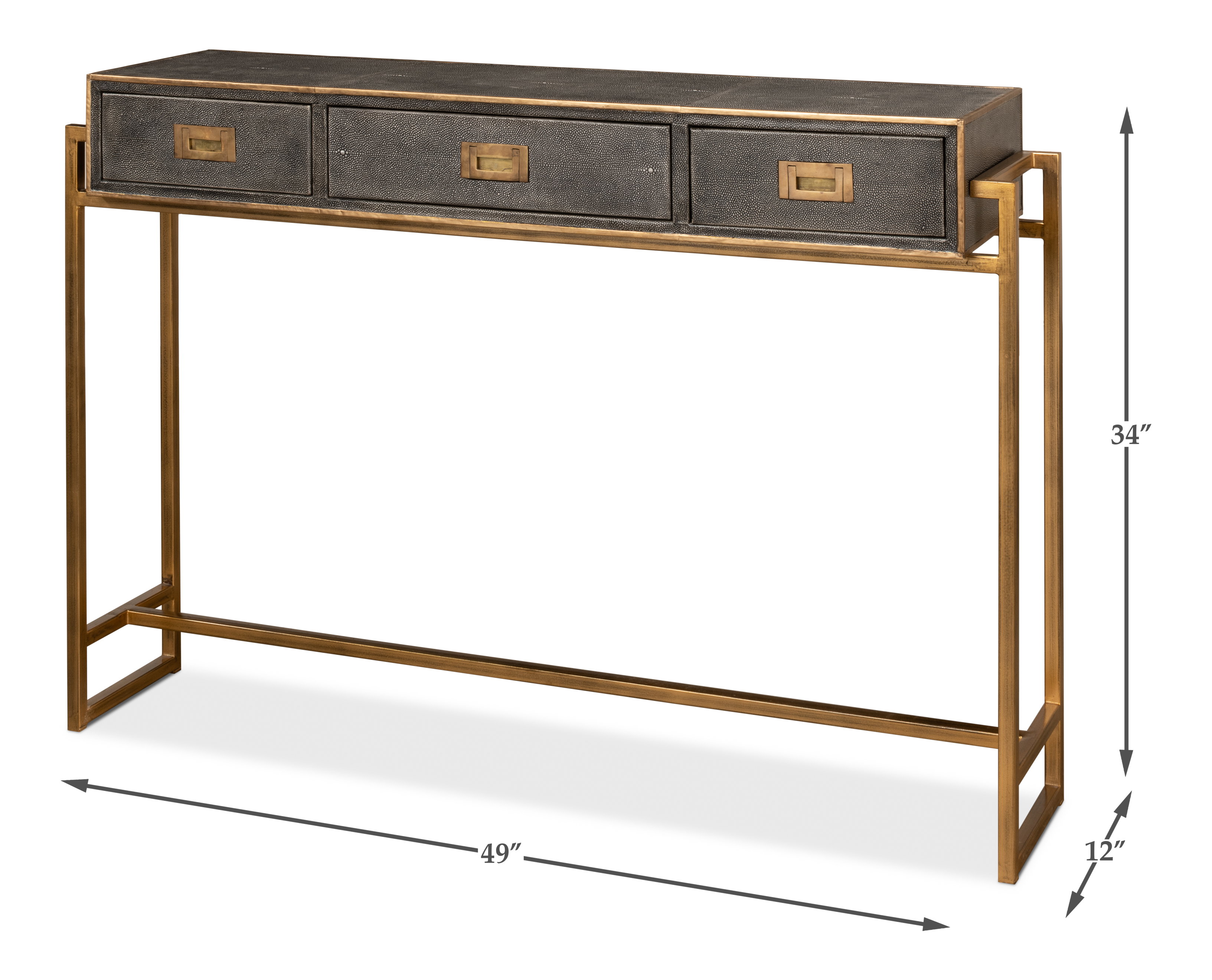 Shagreen Gold & Gray Console, Console Table by Sarreid, 49" length x 12" width x 34" height View 13