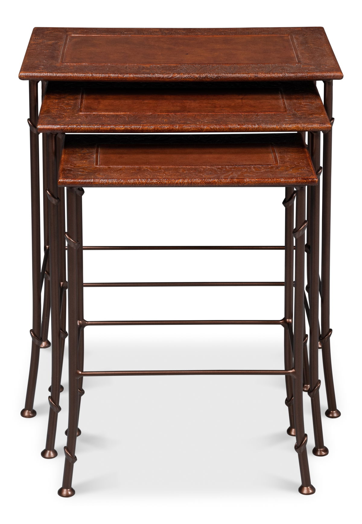 Kew Gardens Leather Nesting Tables, by Sarreid, 1'2" length x 1'11" width x 2'1" height View 10