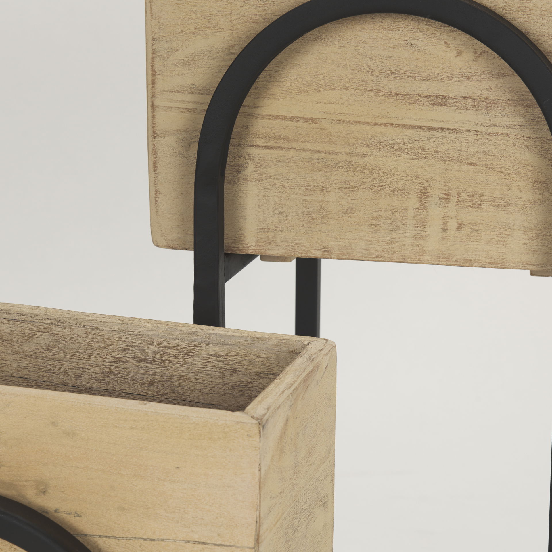 Jadine Set of 2  Beige Wood with Black Metal Arch Frames, Planter by Mercana, 15" length x 12" width x 29.5" height View 9