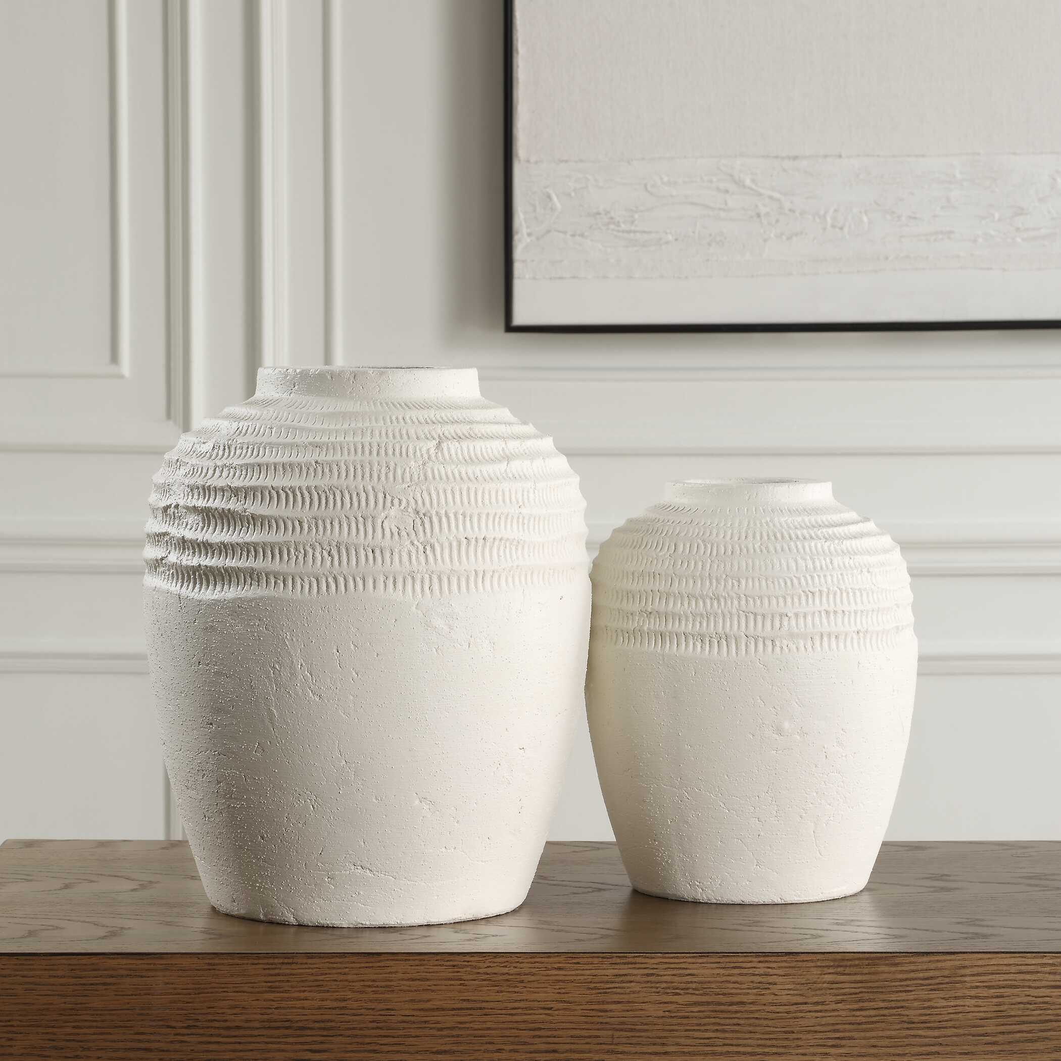 Luna Ridge White Ceramic Vases Set/2, Decorative by Uttermost, 11.75" width x 14.25" height x 11.75" depth View 5
