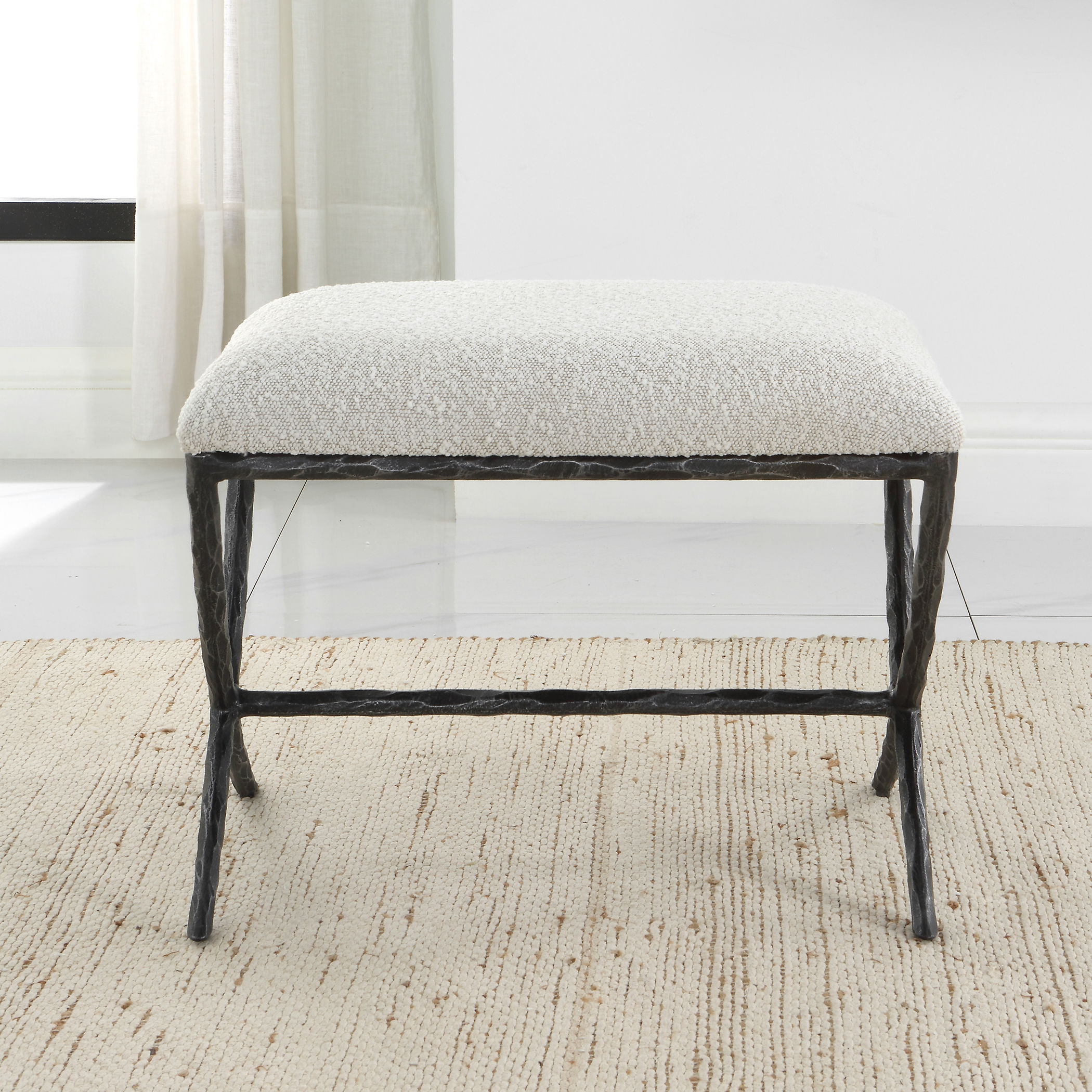 Brisby Gray Fabric Small Bench large image 