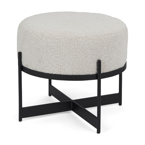 Amelia Cream Boucle with Black Metal Upholstered Pouf
