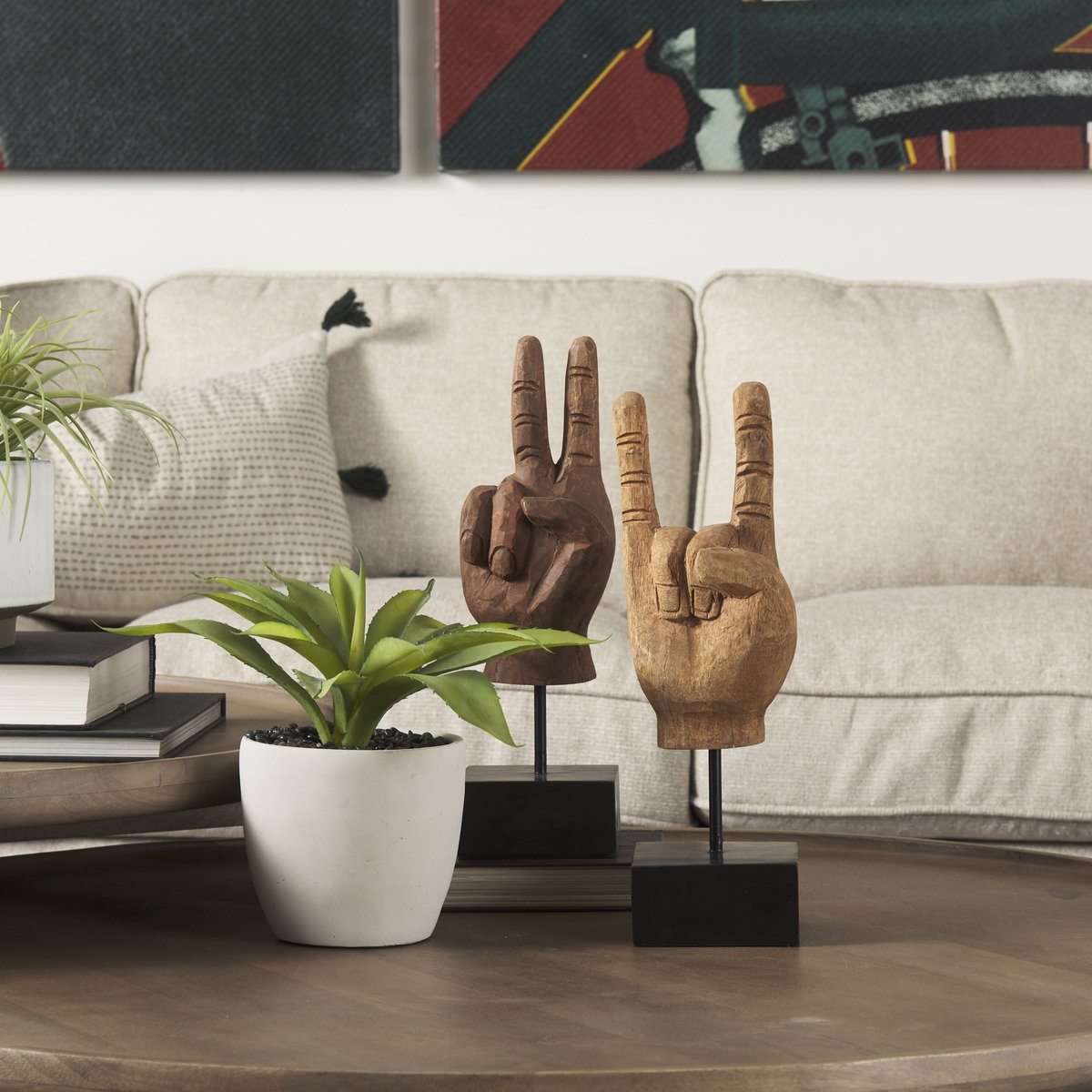 Saxum 4L x 4W Natural Wooden Carved Hang Loose Hand, Decorative Object by Mercana, 4" length x 4.33" width x 12.99" height View 4