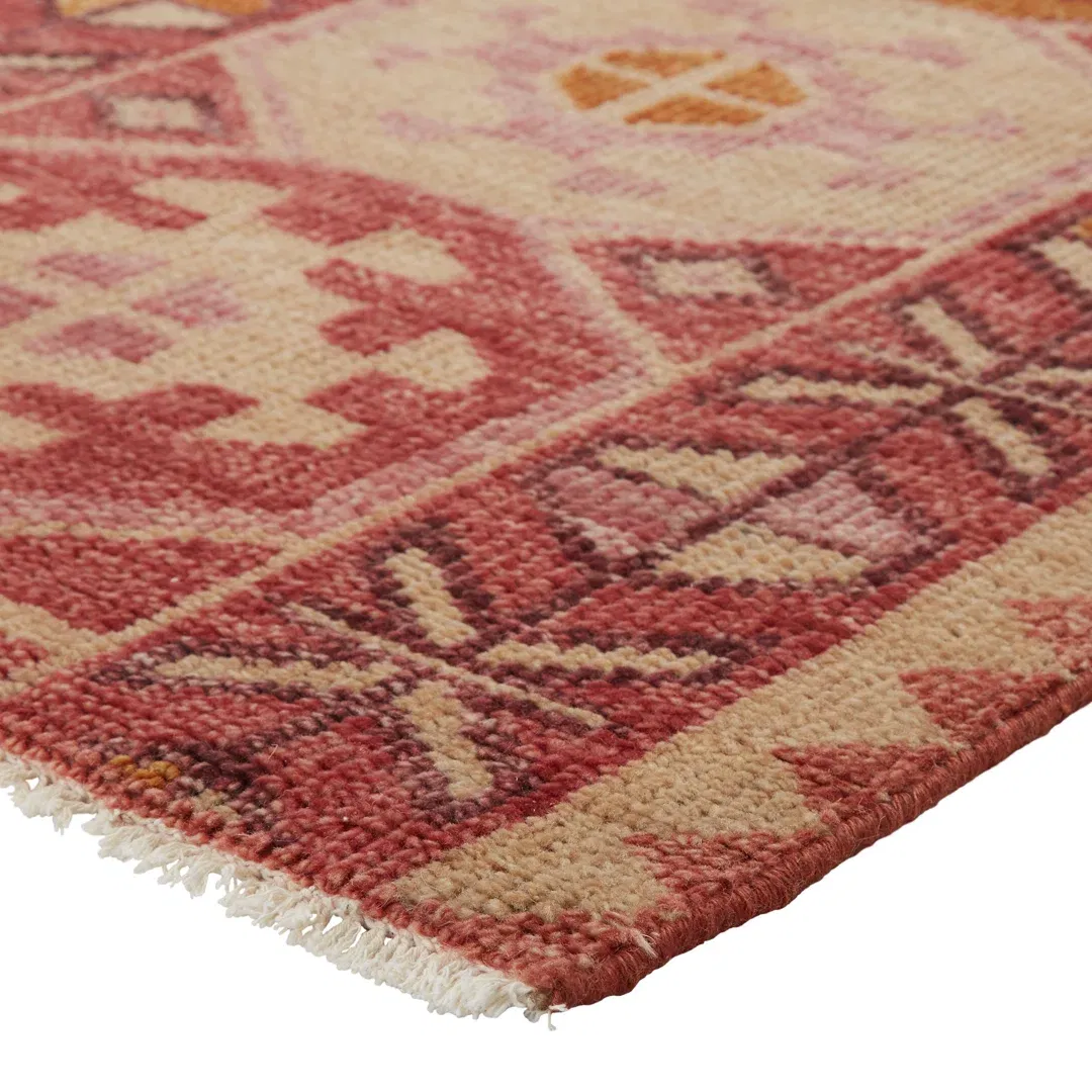 Runner Southwestern Hand-Knotted Wool Pink Area Rug large image 