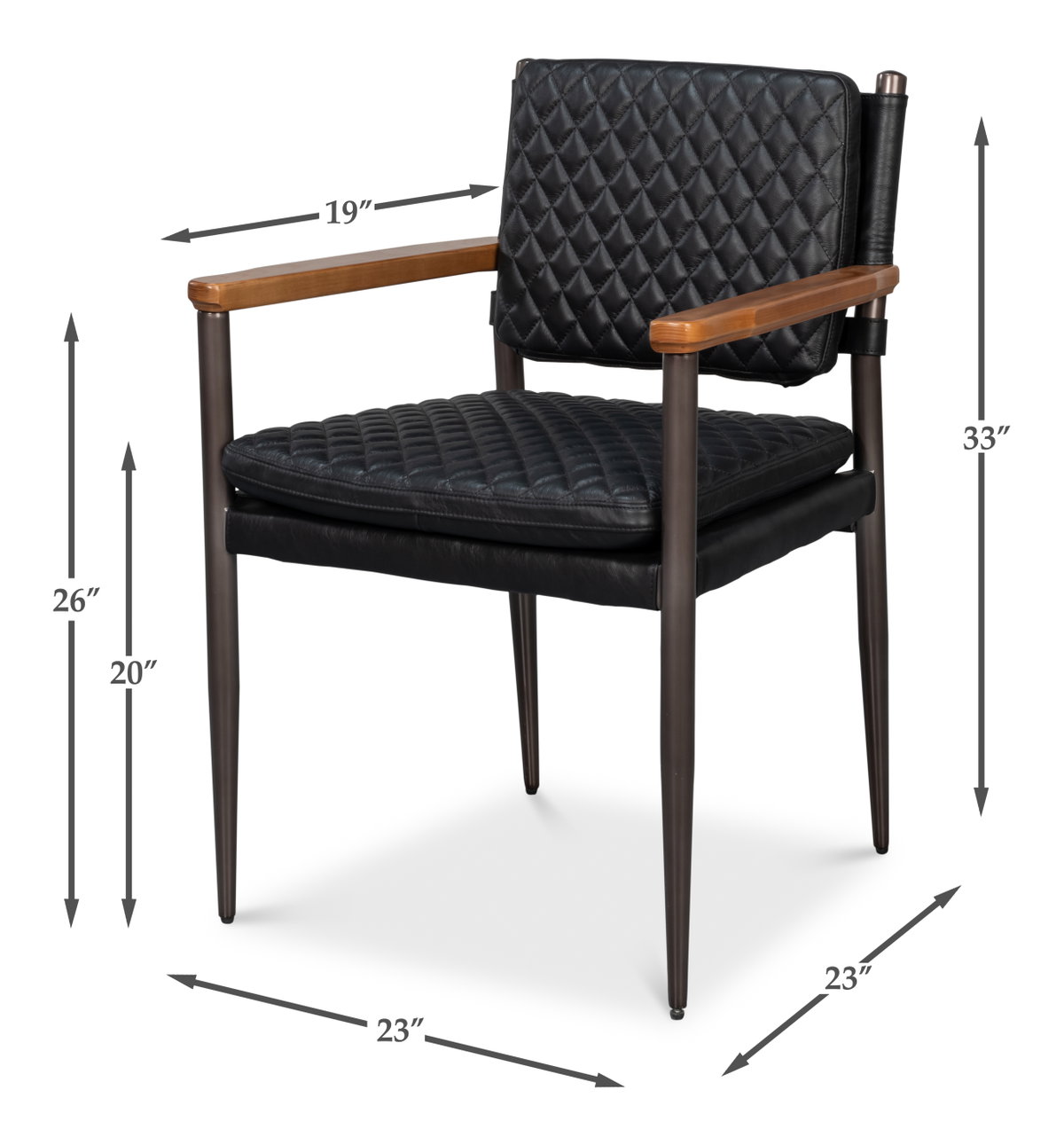 The Harley Chair  Onyx Black Leather, by Sarreid, 1'11" length x 1'11" width x 2'9" height View 13