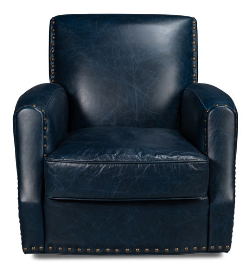 Taft Leather Swivel Chair, Chateau Blue
