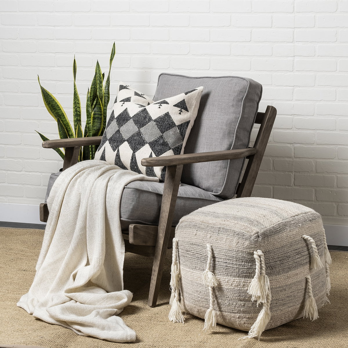 Olympus II Flint Gray Fabric Covered Wooden Frame Accent Chair, by Mercana, 28" length x 31" width x 32" height View 2