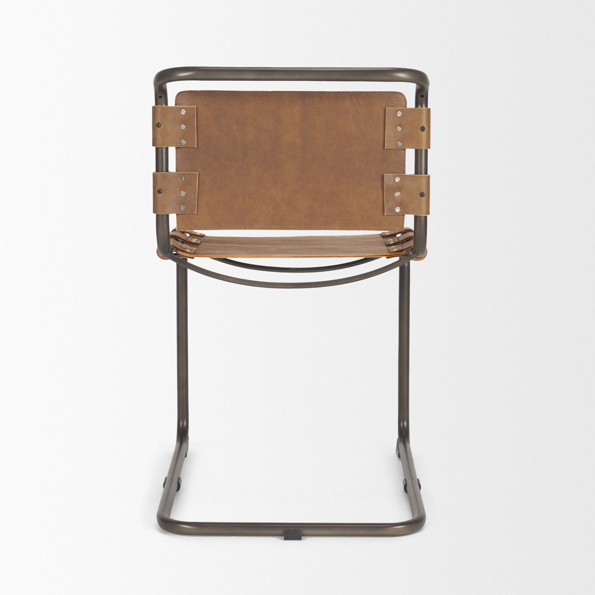 Berbick 33' Total Height Medium Brown Leather with Iron Frame Dining Chair, by Mercana, 20.5" length x 24" width x 33" height View 6