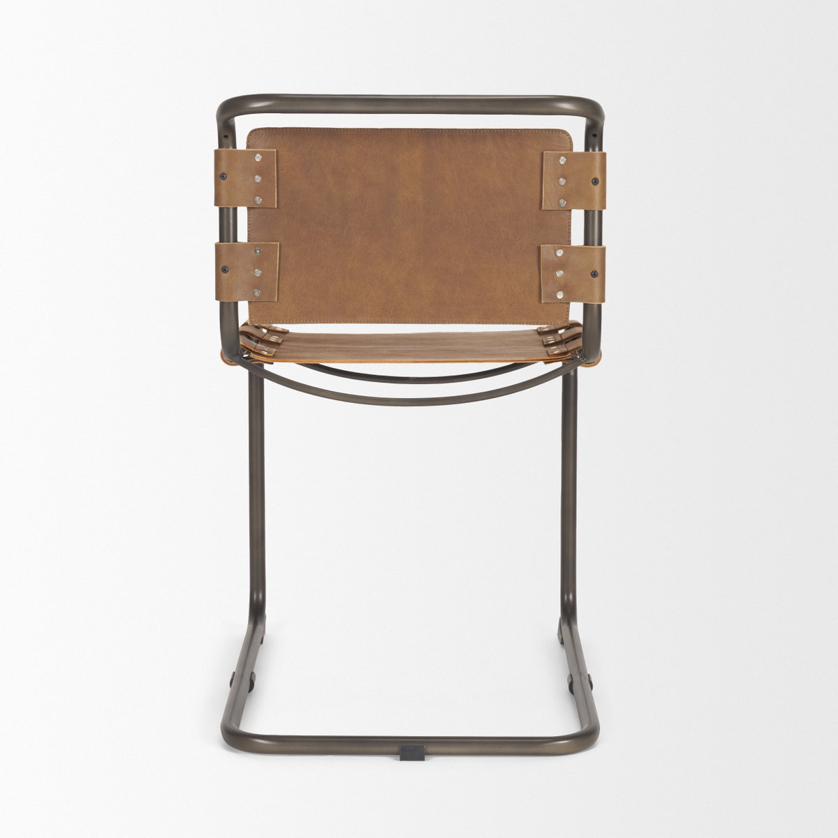 Berbick Open Back Dining Side Chair | Medium Brown Leather with Iron, Dining Chair by Mercana, 20.5" length x 24" width x 33" height View 6