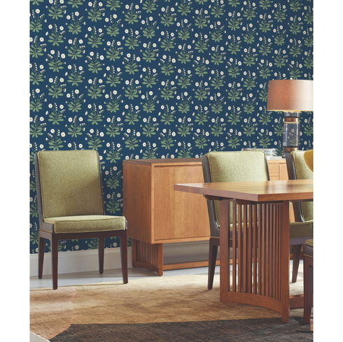 Meadow Flowers Navy & White Wallpaper