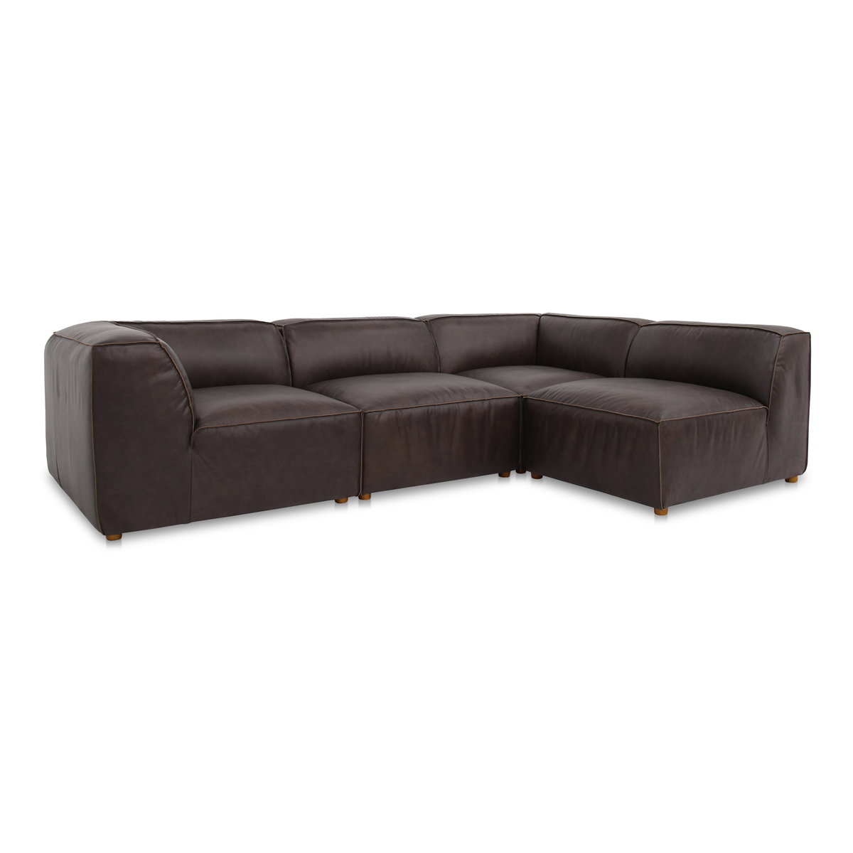 Form Signature Modular Sectional Espresso Brown Leather, Sectional Sofa by Moe's Home, 112" width x 26" height x 71.5" depth View 2