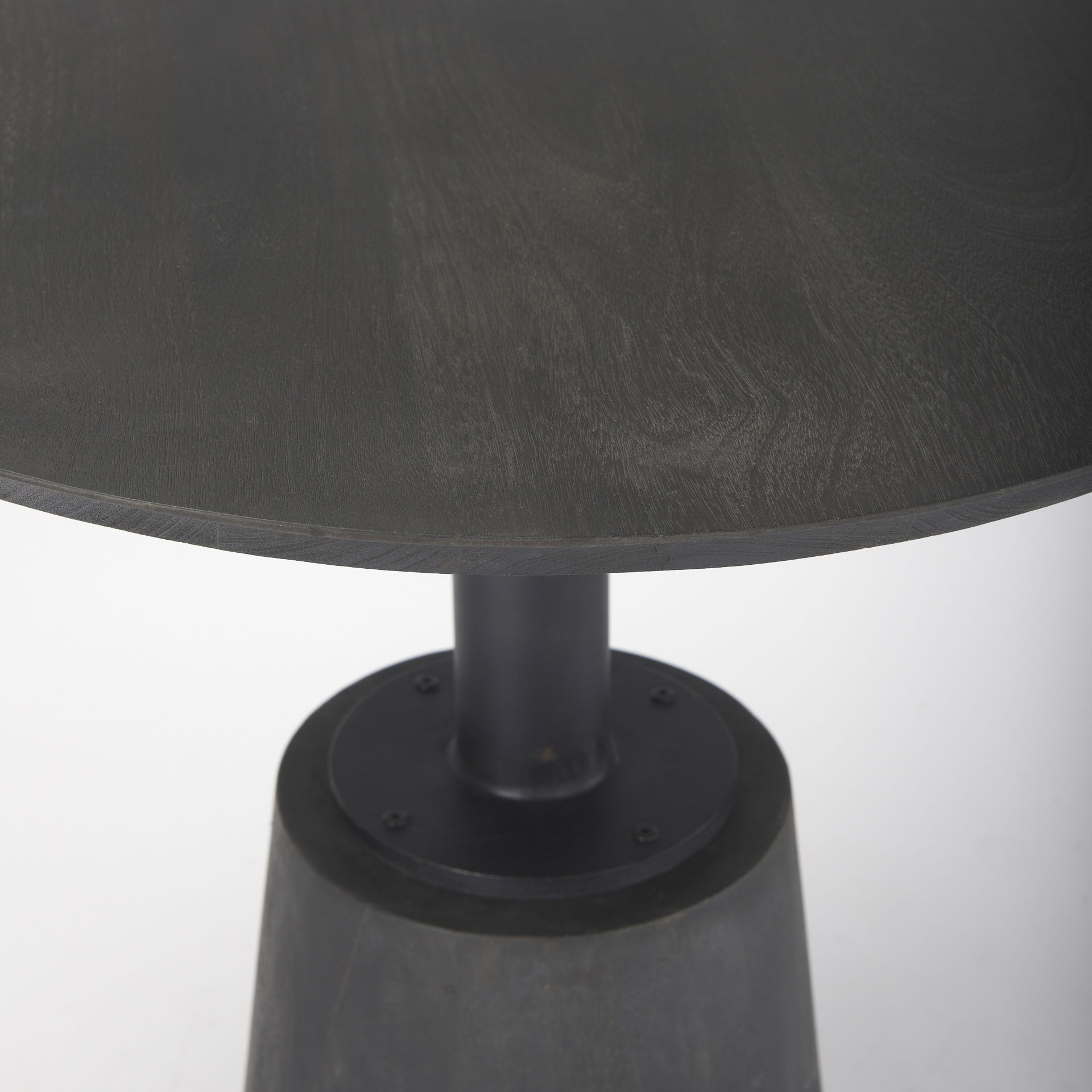 Maxwell 32' Round Black-Brown Wood with Black Metal Pedestal Bistro Table, Dining Table by Mercana, 32" length x 32" width x 36" height View 8