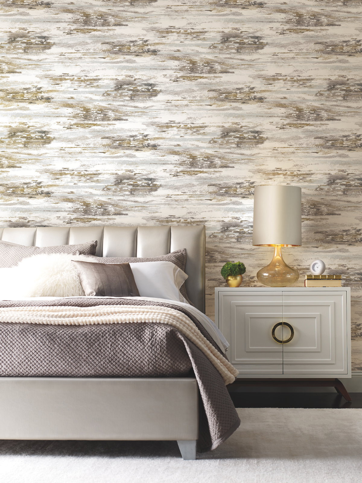 Birch Bark Texture Black & Gold Wallpaper, by York Wall, 27' length x 2'3" width x 0.02" depth View 2