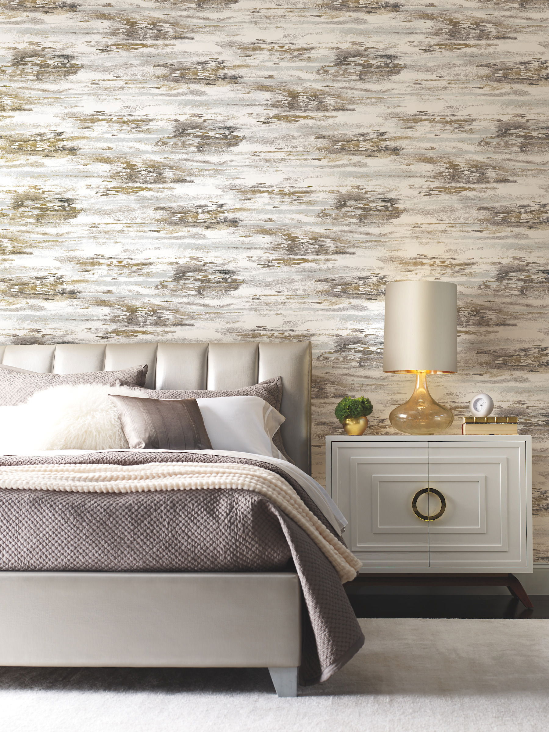 Birch Bark Texture Black & Gold Wallpaper large image 