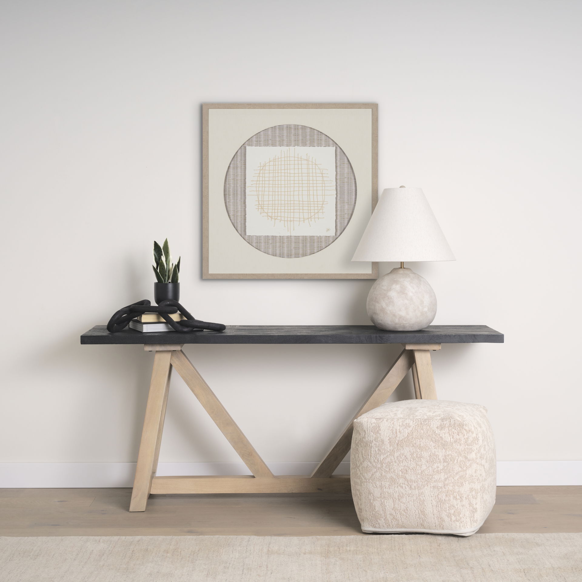 Khloe Small Cream Pouf, Ottoman by Mercana, 18" length x 18" width x 18" height View 2