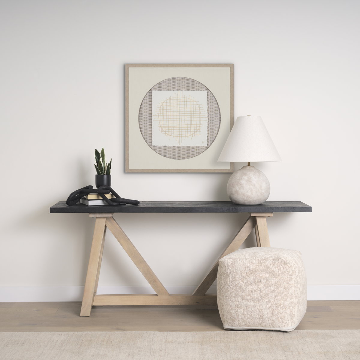 Khloe Small Cream Pouf, Ottoman by Mercana, 18" length x 18" width x 18" height View 2