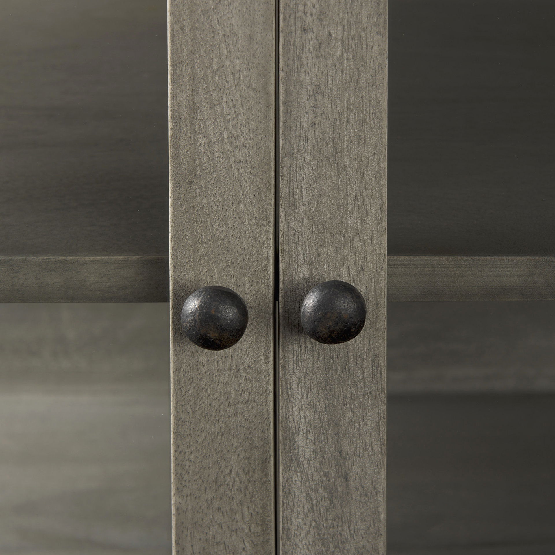 Arelius 36L x 18W x 32H Gray Wood, Black Metal Base with 2 Glass Doors Accent Cabinet large image 