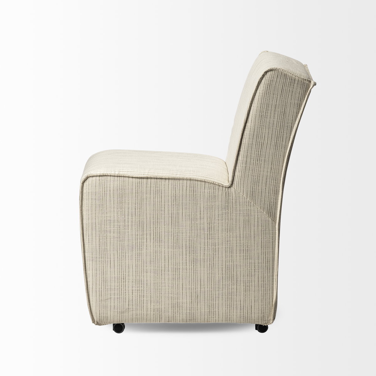 Damon Fully Upholstered Cream-Toned Fabric Dining Chair on Casters, by Mercana, 19.75" length x 26.25" width x 31.75" height View 5