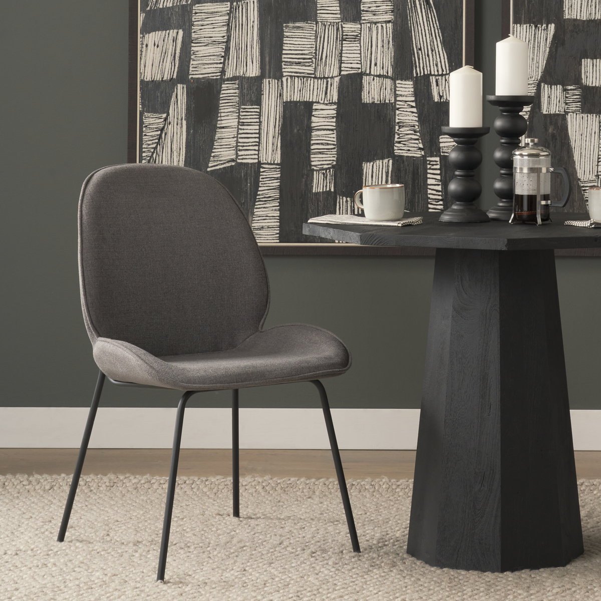 Inala Curved Back Dining Side Chair | Grey Fabric with Metal, Dining Chair by Mercana, 21.26" length x 25.59" width x 34.25" height View 2