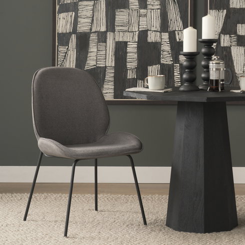 Inala Curved Back Dining Side Chair | Grey Fabric with Metal