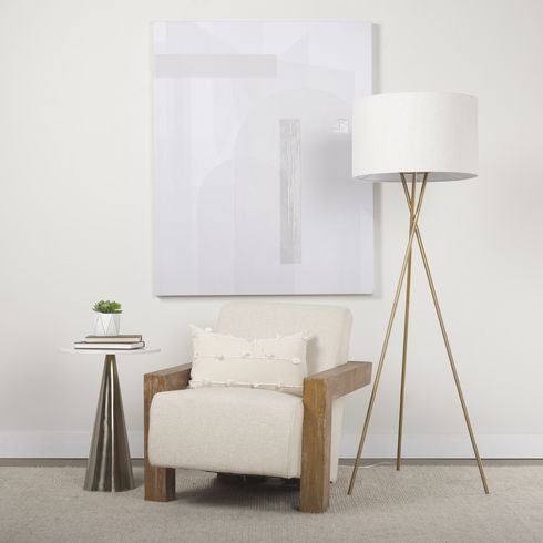 Sovereign Beige Fabric Seat and Wood Frame Accent Chair