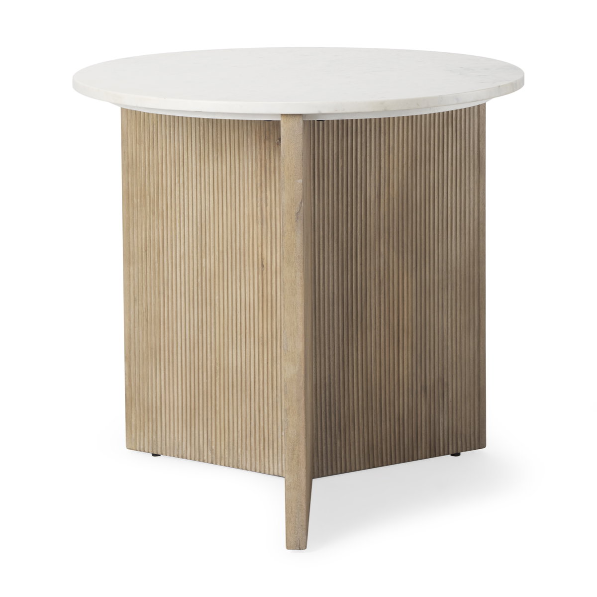 Enzo Marble Tabletop with Fluted Light Wood Base Foyer Accent Table, Side & End Table by Mercana, 32" length x 32" width x 29" height View 1