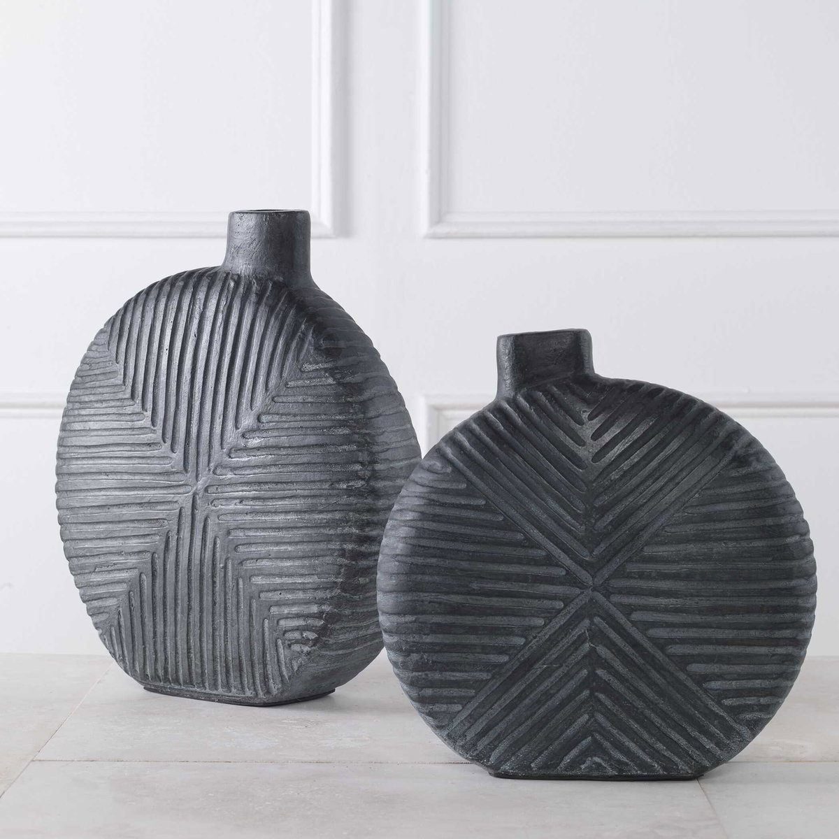 Viewpoint Aged Black Vases Set/2, by Uttermost, 13.5" width x 15.5" height x 4.5" depth View 3