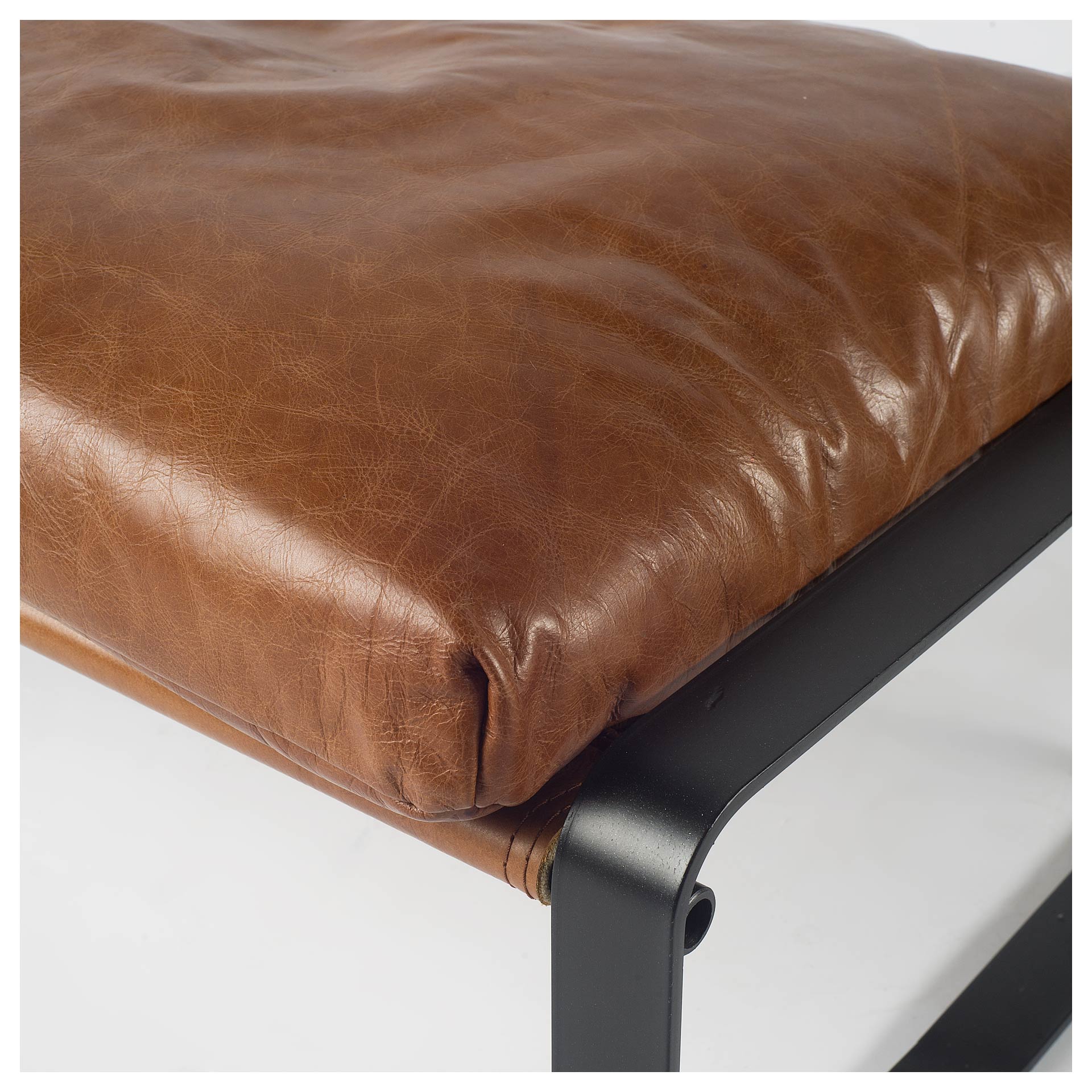 Hornet I 14'H Brown Leather Black Metal Base Ottoman large image 
