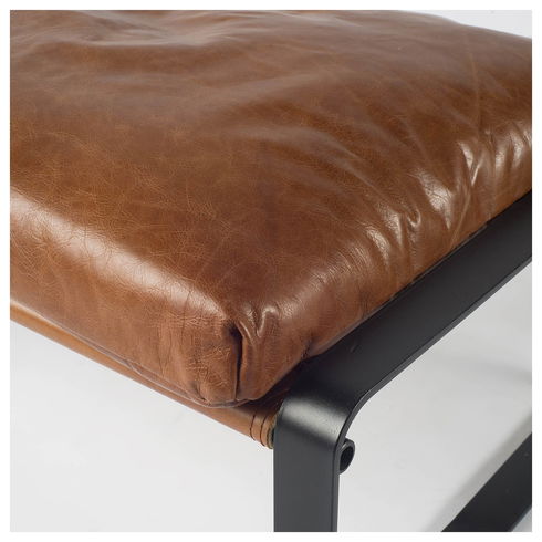 Hornet I 14"H Brown Leather Black Metal Base Ottoman