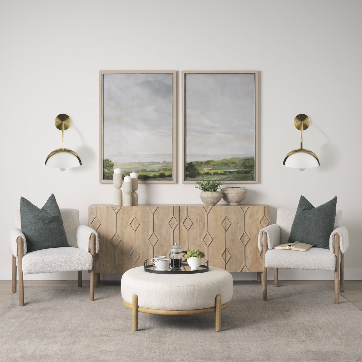 Cybill Brushed Brass with White Metal Shade 1-Light Wall Sconce, by Mercana, 12.99" length x 12.99" width x 13.39" height View 2