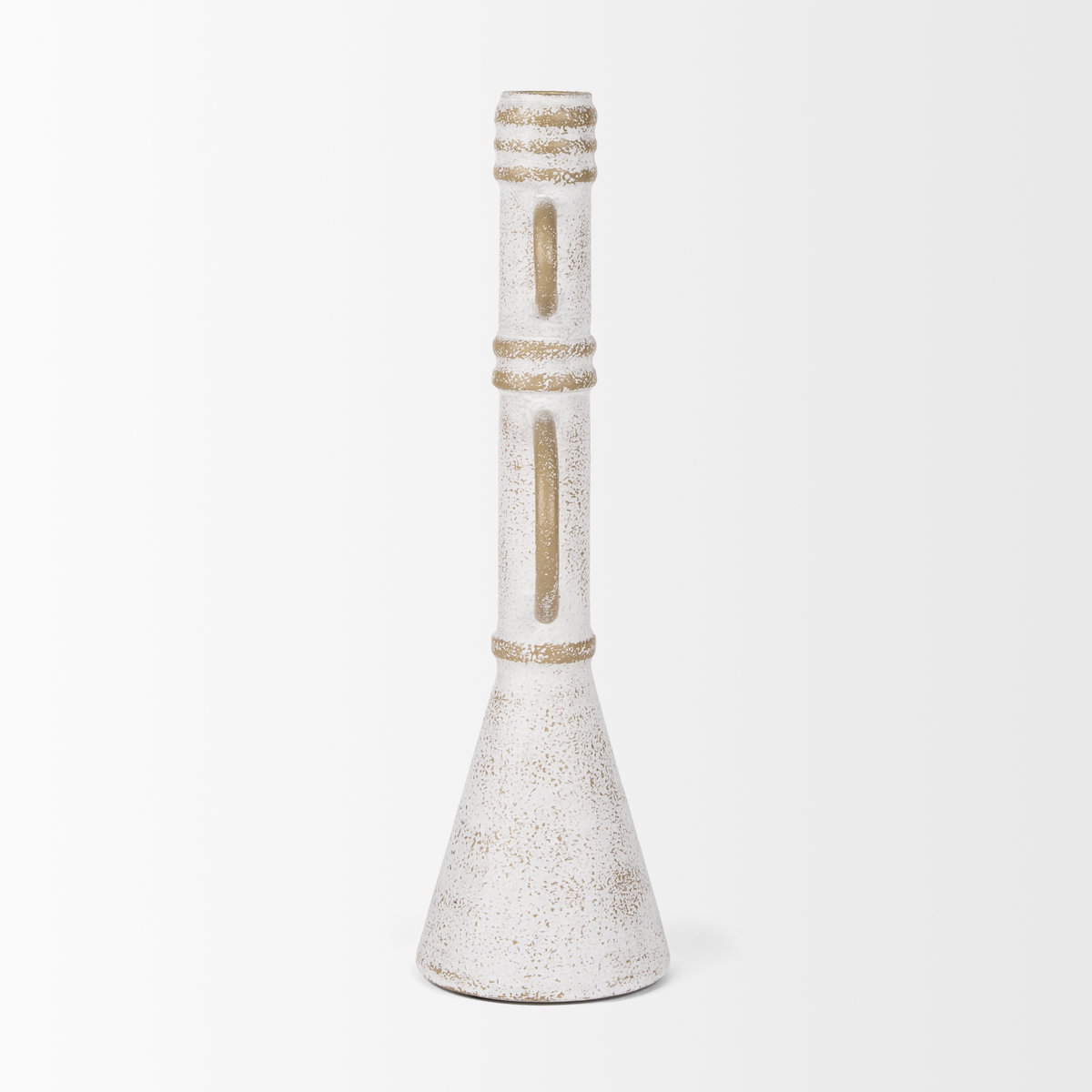Ziva Large Distressed White Metal Sculptural Object, Decorative Object by Mercana, 5.91" length x 3.94" width x 13.78" height View 4