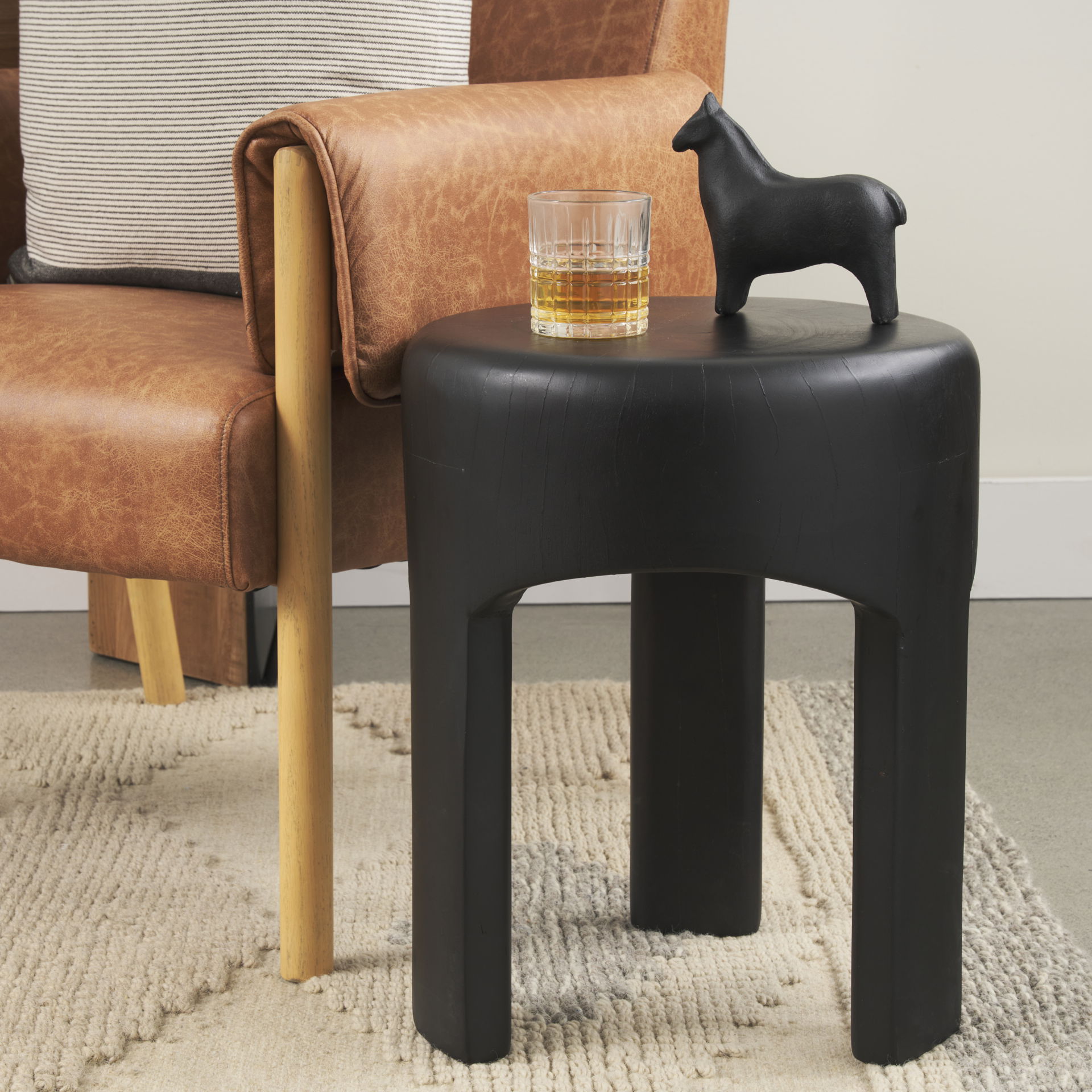 Riya Solid Black Wooden Stool large image 