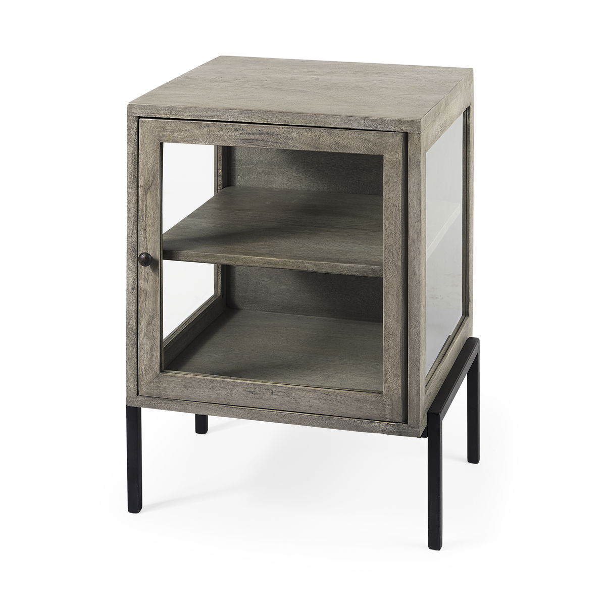 Arelius 20L x 18W x 26H Gray Wood with Black Metal Frame End/Side Table, Side & End Table by Mercana, 20" length x 18.75" width x 26" height View 1
