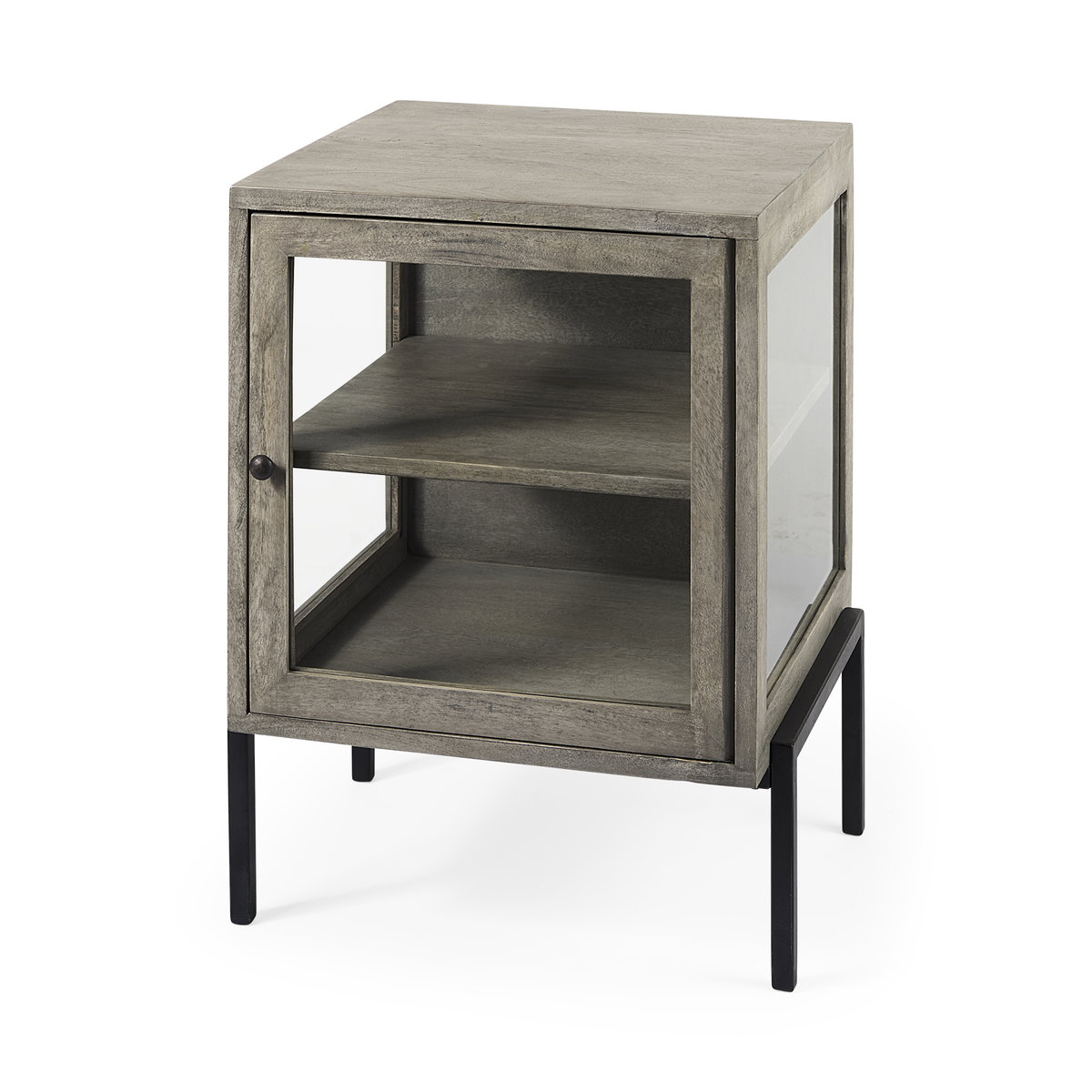 Arelius 20L x 18W x 26H Gray Wood with Black Metal Frame End/Side Table, Side & End Table by Mercana, 20" length x 18.75" width x 26" height View 1