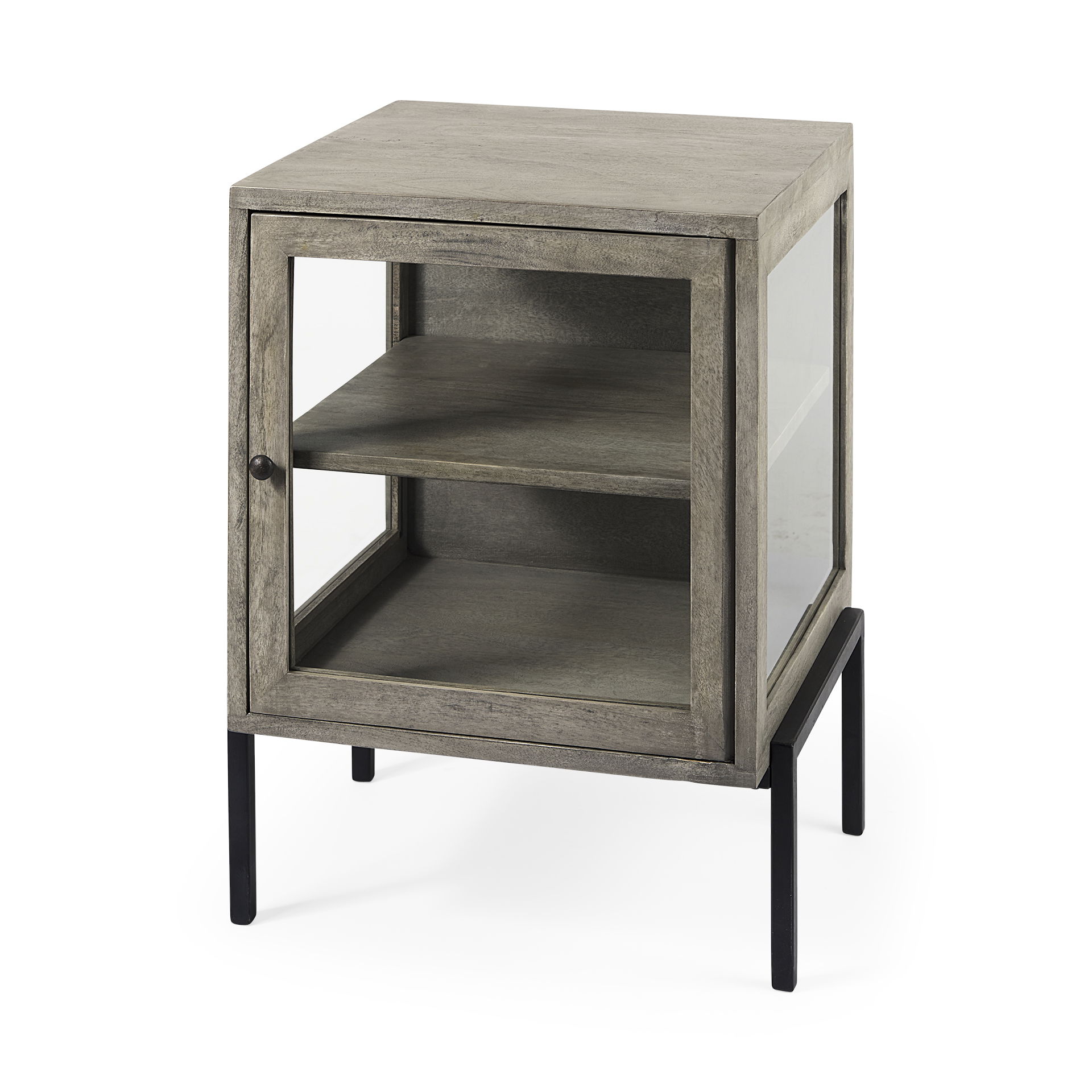 Arelius 20L x 18W x 26H Gray Wood with Black Metal Frame End/Side Table large image 