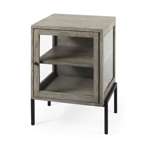 Arelius 20L x 18W x 26H Gray Wood with Black Metal Frame End/Side Table