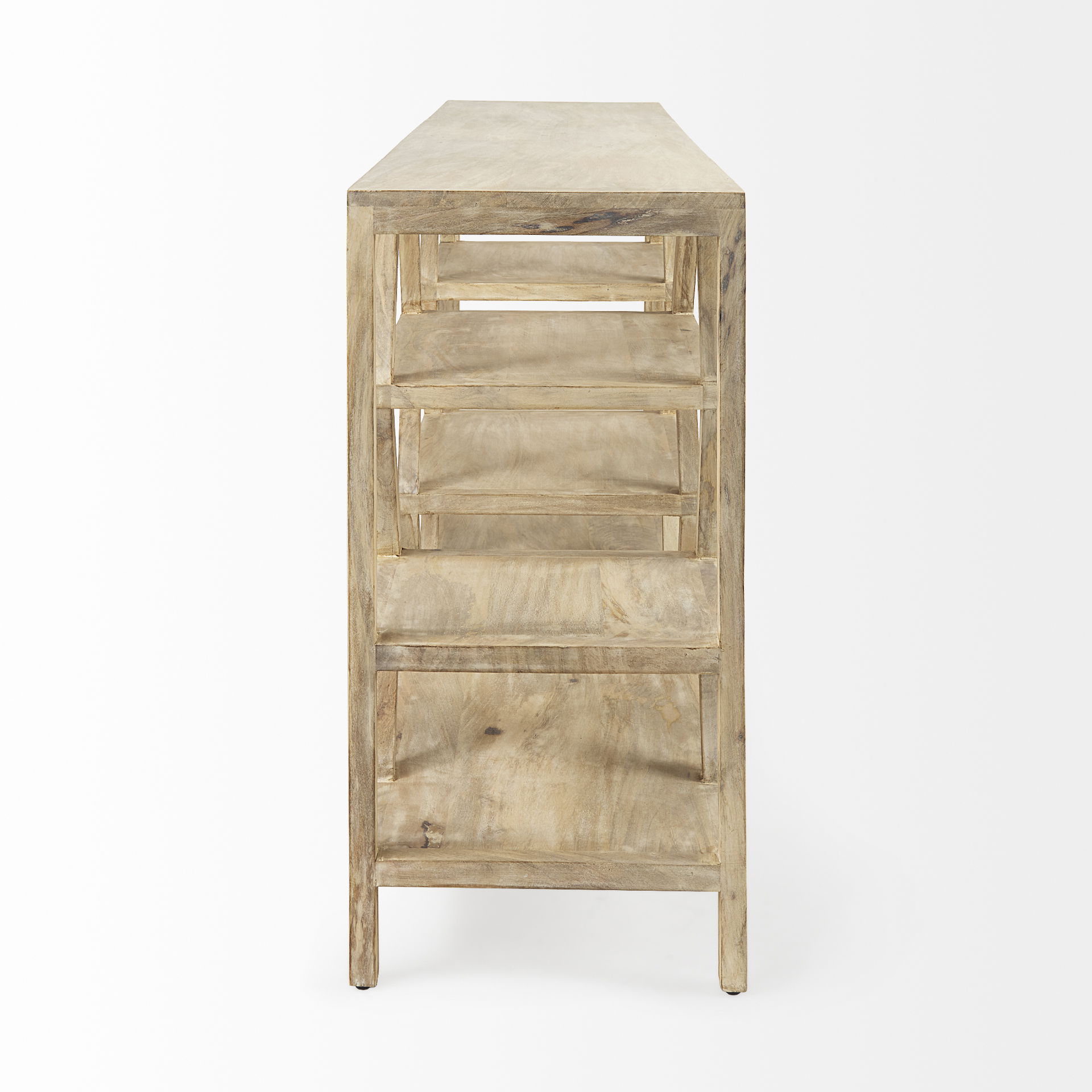 Dayton II 66L x 16W Natural Wooden Multi-Level Shelf Console Table large image 